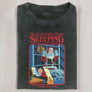 Retro He Sees You Tshirt, Funny Santa Shirt, Vintage Christmas Shirts, Trendy Holiday Graphic Tee, Xmas Gift