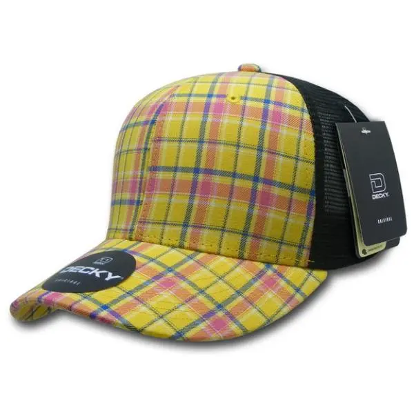 212 MAIN Plaid Print 6-Panel Mid-Profile Structured Trucker Cap, 6018-105 105-Black, Snapback Closure, Unisex 1-Size Fits Most Trucker Hat