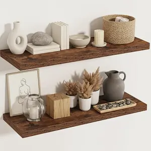 36" Floating Shelves for Wall, 12 inch Deep Display Shelves with Invisible Brackets, Long Shelf for Living Room Bedroom, Farmhouse Rustic Shelves Home Decor, Set of 2, Rustic Brown