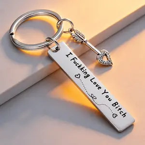 Funny Best Friend Keychain – Stainless Steel Key Keyring with Engraved Quote “I Fcking Love You Btch”, Friendship Gift for Besties & Friends – Veyla