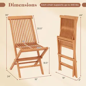 COSTWAY - Teak Wood Patio Chairs Set of 2 with High Back and Slatted Seat