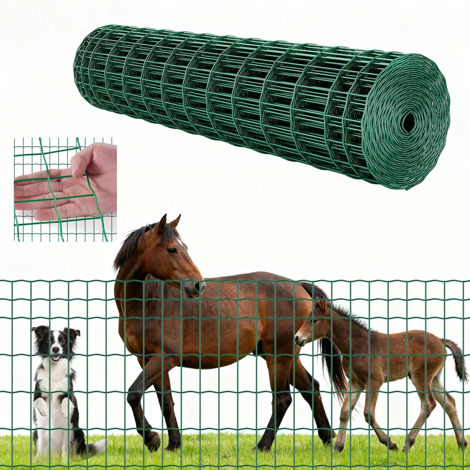 VEVOR Farm Fence, 47x 984 in, 2x 4 in Mesh 2.1mm Galvanized Steel Wire Fencing for Cattle, Hog Sheep, Heavy Duty Vinyl Coated Livestock Fence for Animal Enclosures, Cage Wire, Garden Fences, Green