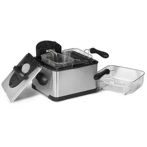 MegaChef 4.23qt Stainless Steel Electric Deep Fryer with Timer 965121819M: Oil Fryer, 1700W, Hand Wash, Silver