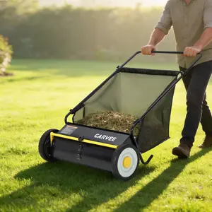 Garvee 21 Inch Push Lawn Sweeper, Leaf & Grass Collector, Strong Rubber Wheels & Heavy Duty Thickened Steel Durable to Use with Large 3.5 Cu. ft Hopper Bag, 4 Spinning Brushes
