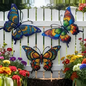 3-Piece Metal Butterfly Pattern Design Wrought Iron Wall Decoration, Elegant Artistic Home Decor for Living Room, Bedroom, Kitchen, Garden, Porch, Terrace, Bar