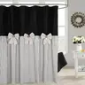 Black Linen Shower Curtain with Stripes Pattern and Bowknot Decorator for Elegant Bathrooms