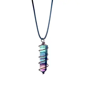 Rainbow Fluorite Point Wire Wrapped Necklace