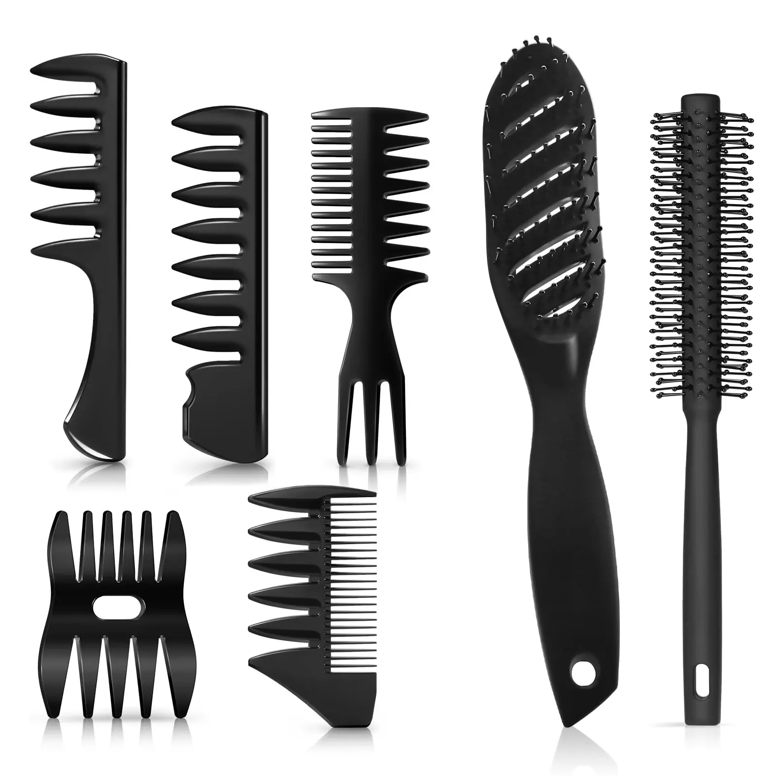 Men's Hair Styling Kit, 7PCS Hair Brush & Comb Set with Vent Brush, Round Quiff Brush, Texture Combs & Wide Tooth Combs for Slick Back, Pompadour, Volume Styling & Blow Drying Salon Supplies Hair Care Tool