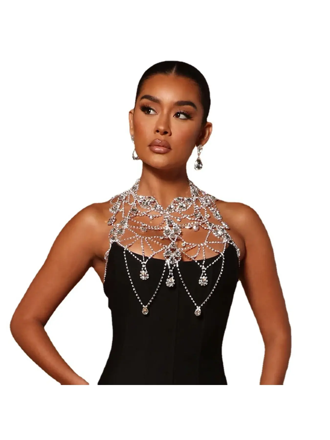 Cross-border hot-selling rhinestone multi-layered chest chain for women, exaggerated niche chest ornaments, dress body chain, European and American fashion accessories, Fashion Body Jewelry