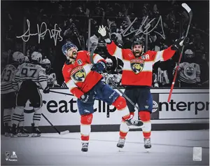 Sam Reinhart and Aaron Ekblad Florida Panthers Autographed 16" x 20" Red Jersey Celebration Spotlight Photograph - Fanatics Authentic Certified