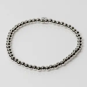 Silver 4mm Beaded Bracelet - Size Small 5.5''-6.5''