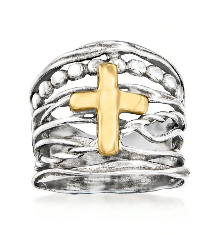 1PC Bohemian Vintage Dual-Tone Cross Ring for Women | Elegant Adjustable Statement Ring | Boho Fashion Jewelry | Gift for Family, Friends & Couples