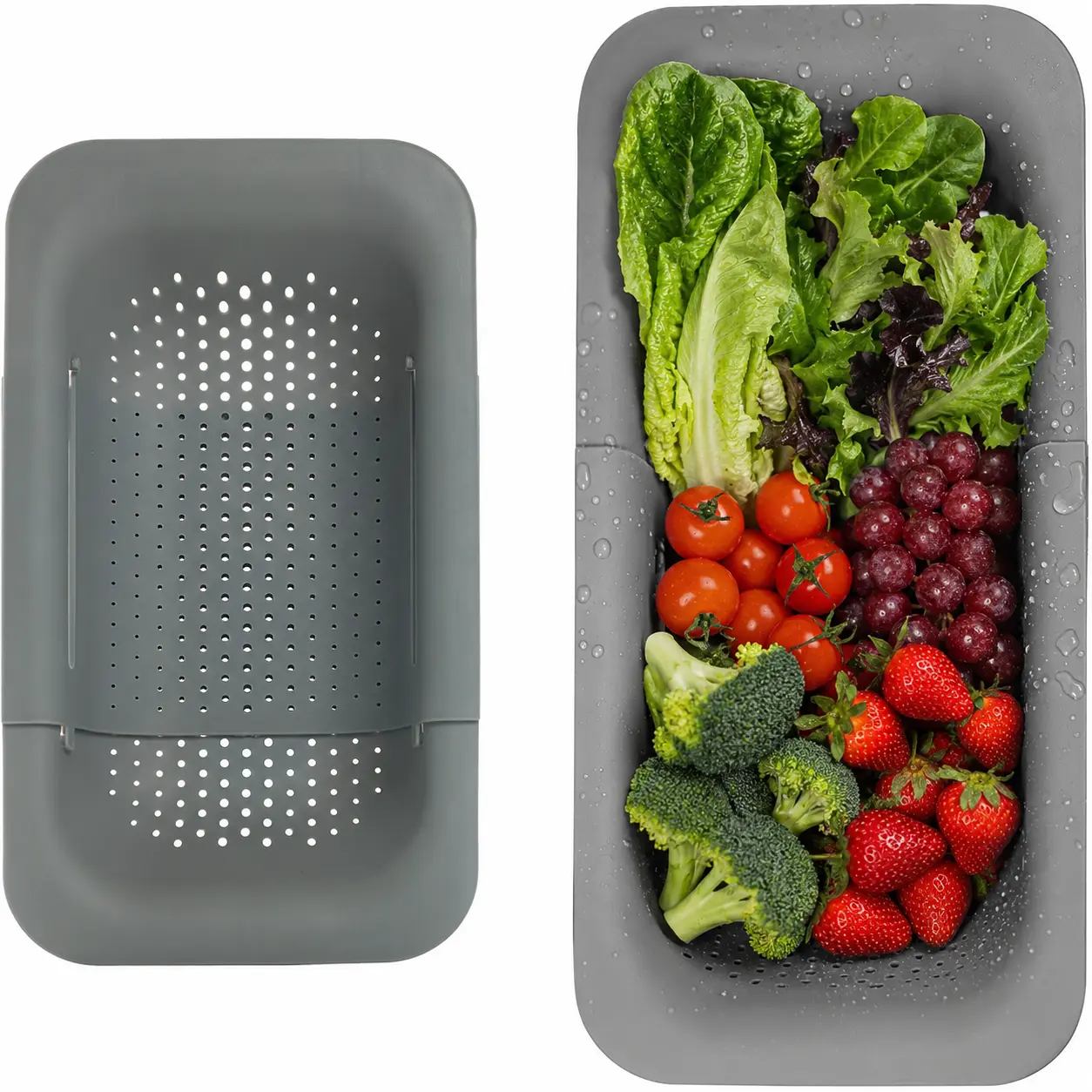 Expandable Over Sink Colander Basket, Adjustable Kitchen Sink Strainer for Washing Fruits, Vegetables & Dishes, Space-Saving Drain Basket and Sink Organizer for Small Kitchens, Apartments & RVs