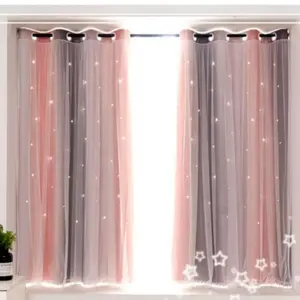Bedroom Star Curtain with Colorful Double Layer Design, Gradient Design, Blockout Rainbow Ombre Curtains, Decorative Home Curtains 100x130cm