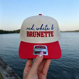 Women's Red, White & Brunette Vintage Western Cowgirl Trucker Hat - Country Party Supplies Baseball Cap
