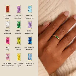 Gold Birthstone Rings for Women 14K Gold Plated Non Tarnish Stackable Rings Dainty Emerald Green Gemstone Cubic Zirconia Engagement Wedding Ring for Birthday Jewelry Gifts Size 6-10
