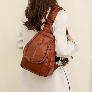 Vintage Backpack for Women, Black with Polyester Lining, Zipper Closure, Fashionable Daypack for Work and Travel