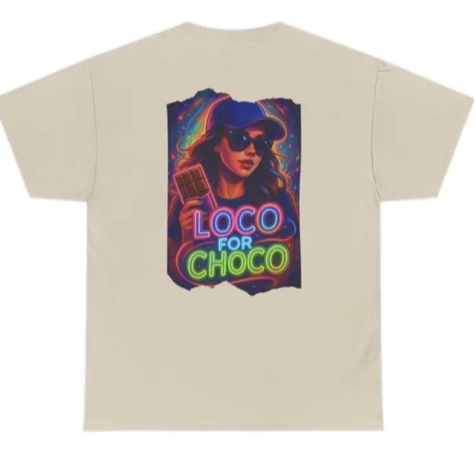 Loco For Choco T-Shirt - Cream Color with Neon Artwork and Chocolate Bar Design Choco hype gurl Streetwear Tshirt Casual Cotton