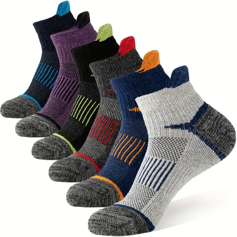 Women's Targeted Compression Socks - 6 Pairs of Multi-Color, No Show Low Cut, Merino Wool, Lightweight Breathable, Thick Cushion, Machine Washable Active Socks for Running, Hiking