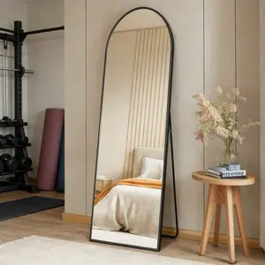 59"X16" High-Quality Arched Full Length Mirror, Aluminum Alloy Frame Ensures Stability, Standing Design For Bedroom, Black