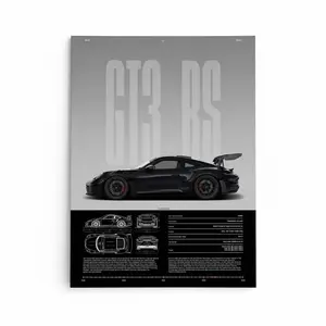 Framed Canvas Wall Art - High-Performance Porsche 911 GT3 RS Specification Poster, Modern Automotive Decor for Living Room, Bedroom & Office, Stylish Home Art Ornaments