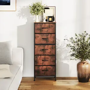 5-Drawer Dresser with Fabric Storage Bins & Sturdy Steel Frame - Freestanding or Stackable Modern & Brown Organizer Chest, Space-Saving Vertical Design with Spacious Drawers for Bedroom, Closet, Hallway - Easy Assembly, Durable Artificial Wood Top