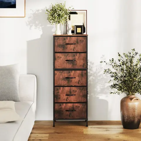 Sweetcrispy 5-Drawer Fabric Drawers Chest - 12mm Durable Artificial Wood Top, Sturdy Steel Frame, Adjustable Legs, Anti-Tip Safety, Stack or Stand Design, Space Saver Vertical Organizer, Easy Assembly for Bedroom, Closet