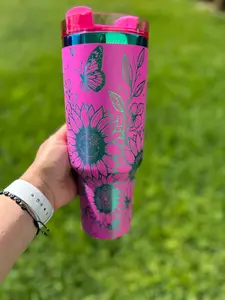 Sunflowers and Butterflies 40 oz Quencher  Rainbow Plated Tumbler