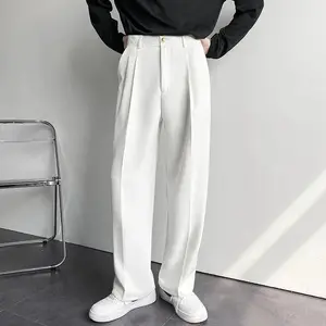 2025 New Men Straight Pants Fashion Korean Loose Suit Trousers Casual Draped Baggy White Wide Pant Male Streetwear