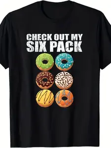 Men'S Funny "Check Out My Six Pack" Donut Graphic T-Shirt - Retro Humor Gym Tee with 6 Colorful Donut Design, Soft Breathable, Comfort Fit Casual & Workout Shirt for Casual Attire (Sizes S-3XL) - Funny Fitness Apparel for Donut Lovers