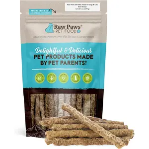Raw Paws Grain-Free Soft Stick Treats for Dogs & Cats - Beef Recipe, 6-oz - Made in USA Beef Jerky Treats - Cat Sticks - Chewy Dog Jerky Treats - Dog Sausage - Soy, Grain Free