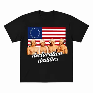 Menswear Cotton Declaration Daddies 250th Anniversary Patriotic Graphic T-Shirt - Funny Founding Fathers Tee, Betsy Ross Flag 4th of July Independence Day Short-Sleeve Shirt for Men