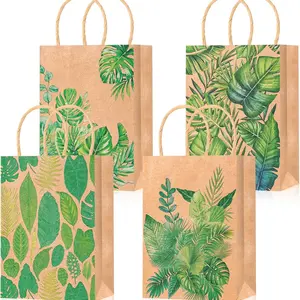12/24-Pack Summer Tropical Palm Leaf Gift Bags – Tropical Leaf Candy & Favor Bags – Green Monstera Leaf Paper Bags (Ideal for Baby Showers & Bachelorette Parties)