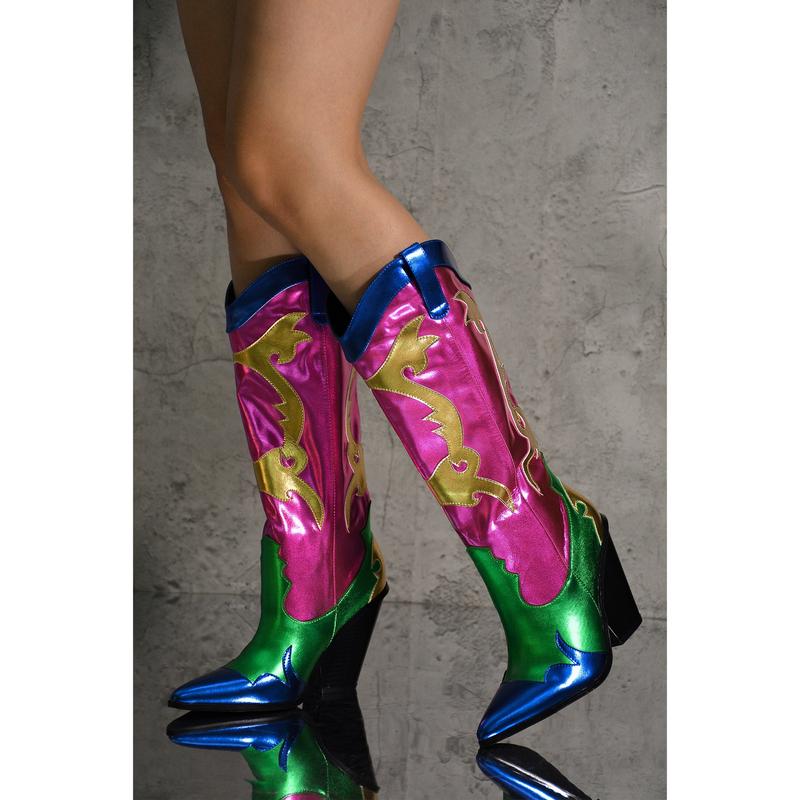 Juliana Multicolor Pointy Toe Cowboy Boots - Pink Casual Footwear with ...