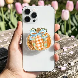 Cute Patchwork Pumpkin MagSafe Phone Grip, Fall Gingham Floral Bow Phone Holder Stand, Cozy Autumn Kindle Grip, Thanksgiving Gift