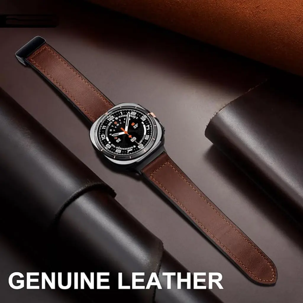 Magnetic Leather Smart Watch Strap, Adjustable Buckle Classic Wristband, Stylish Men's Tech Accessories, Wearable Replacement Accessory for 47mm Galaxy Watch Ultra, Black with Manufacturer Warranty