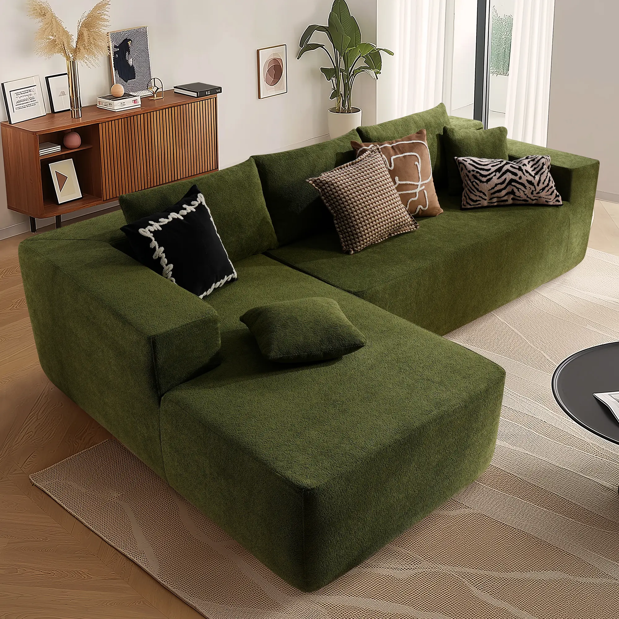 Green Cloud Velvet Left Chaise