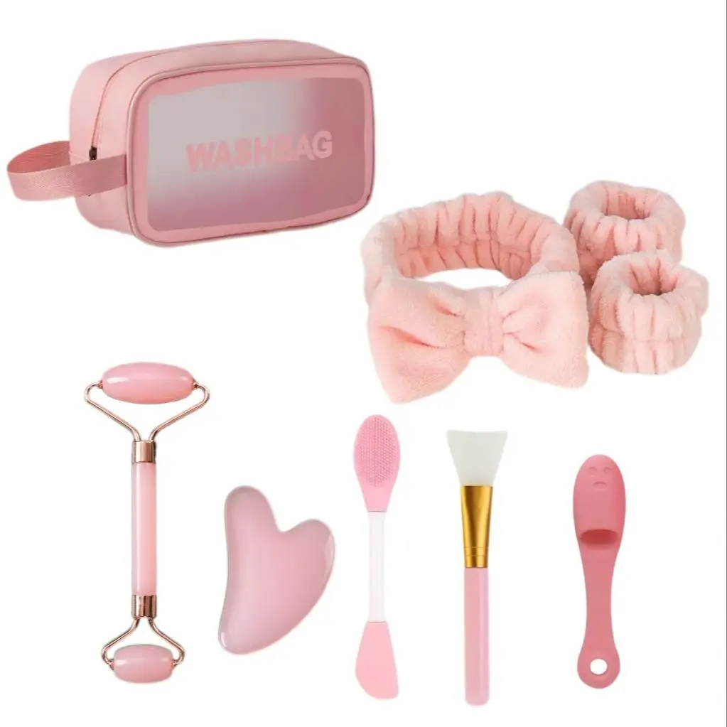 Facial Cleansing Tool Set, 9 Counts/set Facial Skin Care Tool Set, Including Headband & Wristband & Silicone Brush & Massage Roller, Skin Care Tool Set, Facial Care Tools, Beauty Tools