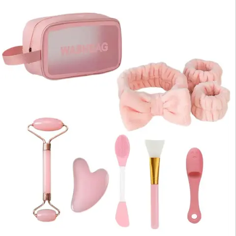 Facial Cleansing Tool Set, 9 Counts/set Facial Skin Care Tool Set, Including Headband & Wristband & Silicone Brush & Massage Roller, Skin Care Tool Set, Facial Care Tools, Beauty Tools