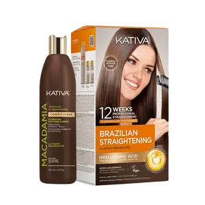 Kativa Brazilian Straightening Kit + Macadamia Conditioner 355ml Formaldehyde-Free Smoothing System Vegan Up to 12 Weeks
