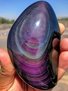 Rare Natural Rainbow Obsidian Crystal, Deep to Blue- Iridescence, Glossy Finish Freeform, Elegant Home Ornament Decoration, Natural Crystals