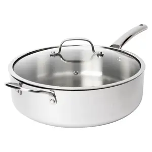 Tri-Ply Stainless Steel 6 Qt Sauté Pan with Glass Lid, Oven & Dishwasher Safe, Compatible with All Cooktops