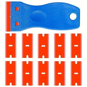 Set Of 11 Shawty Plastic Razor Blade Scrapers: 10PCS Blades & Contoured Grip for Sticker, Decal, Adhesive, Label, Paint, Glass, Car, Window, Stove Top & Caulk Removal!