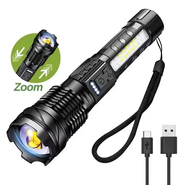 MABREGU Bright White Laser LED Source Zoomable Aluminum Alloy Flashlight Torch