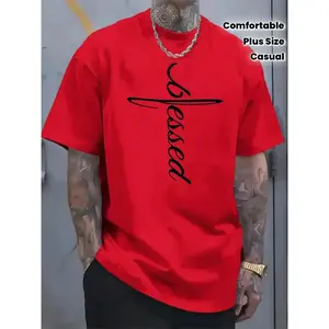 Men's Blessing Pattern T-Shirt- Shirt with "Blessed" Words, Soft Casual and Formal Wear Comfortable Top, All-Season Comfortable Fit, Ideal Birthday/Graduation/Thank You Gift, Crew Neck Design with Stretch Fabric, Christmas Plus Size T-Shirts