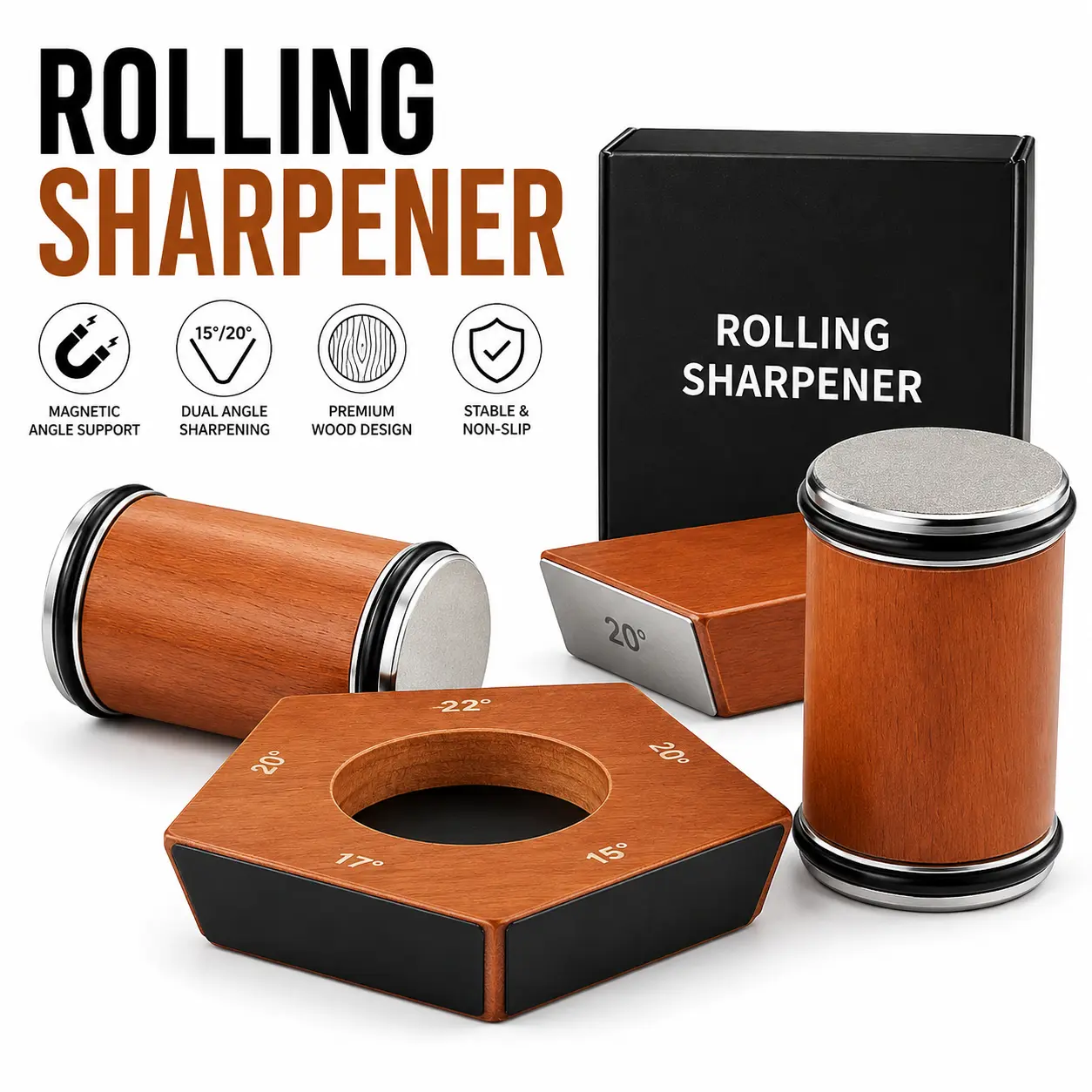 2026 Portable Rolling Knife Sharpener with Diamond Stone，Manual Rolling Knife Sharpener Kit，Knife Sharpener for All  Knives,Easy Knife Sharpening,Knife Sharpening Tool for Kitchen Camping Picnic Di Ceramic ning Ro Home om sharp