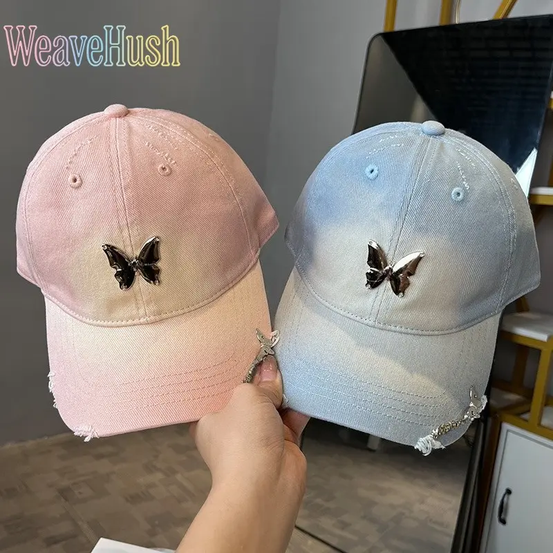 Women's Retro Distressed Baseball Cap with Metal Butterfly - Soft, Lightweight All Seasons Sun Hat for Casual Outfits, Casual Outfits Cap, Fashionable Hats, 55-59Cm (Adjustable), Adventure Sports & Outdoor Hats