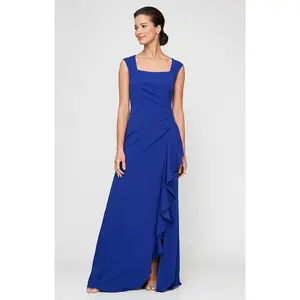 Long Square Neck Dress with Cascade Ruffle Detail