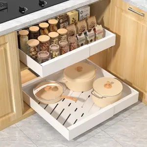 1 Pack 16.8" Deep Pull Out Drawers for Cabinets, Expandable Slide Out Drawers for Kitchen Cabinets, Pull Out Cabinet Organizer Roll Out Shelves for Pantry（Width 12.2"-19.7", White）