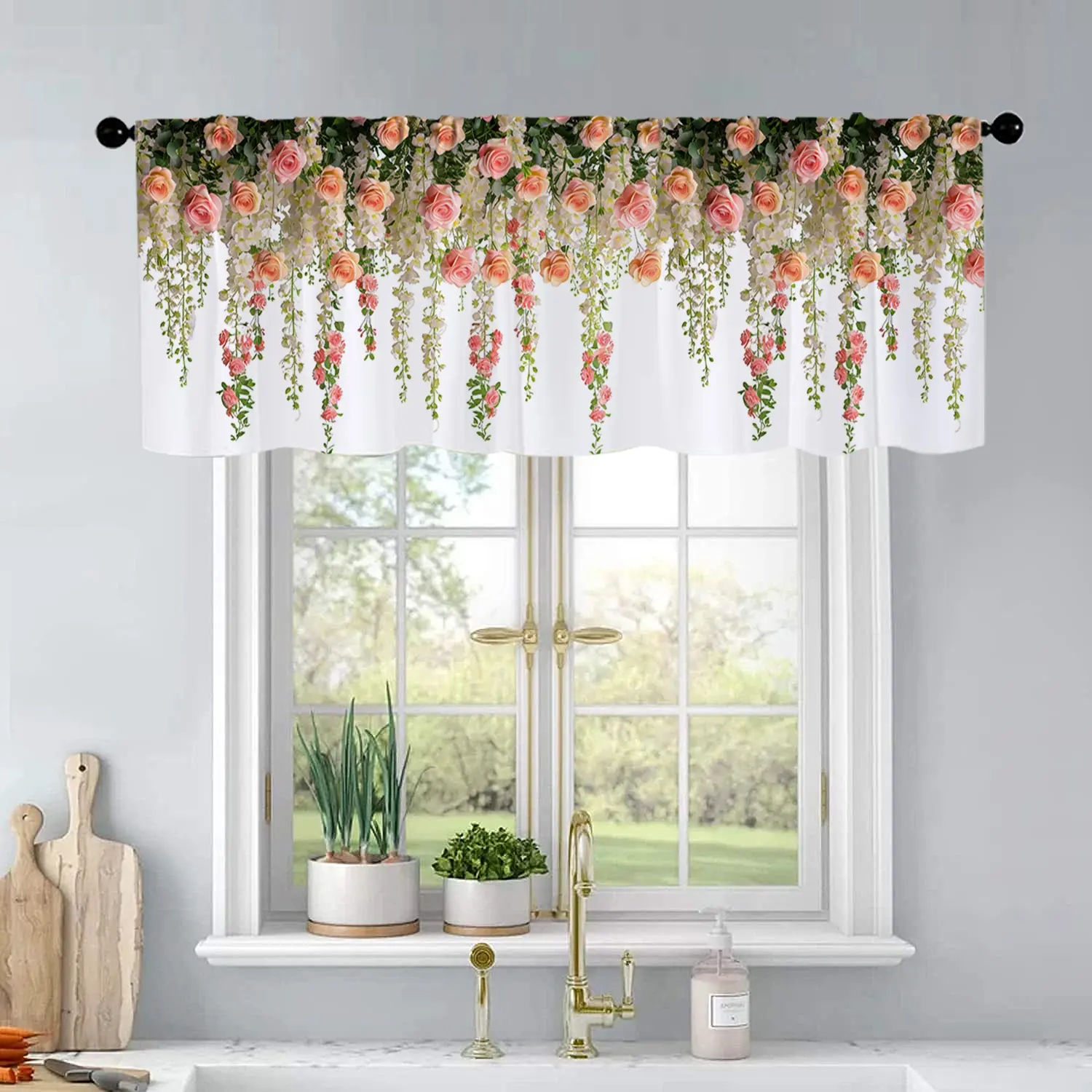 1Pc Realistic Pink Flowers printed kitchen curtains living room bedroom bathroom home decoration Curtain For Windows Window Curtain 54 * 18 inches